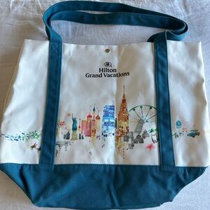 White and Teal Canvas Tote Bag